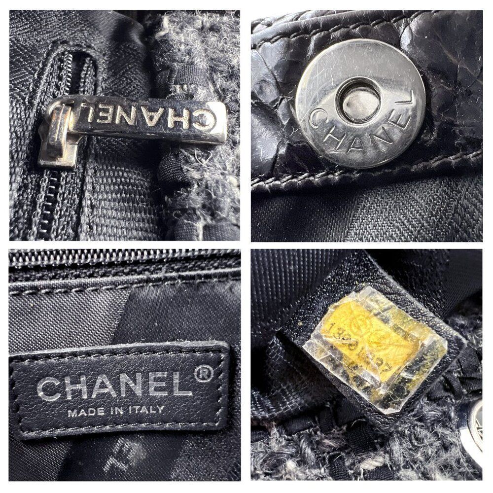 Chanel Crinkled Calfskin Leather and Tweed Classic Flap in Black - Picture 10 of 14